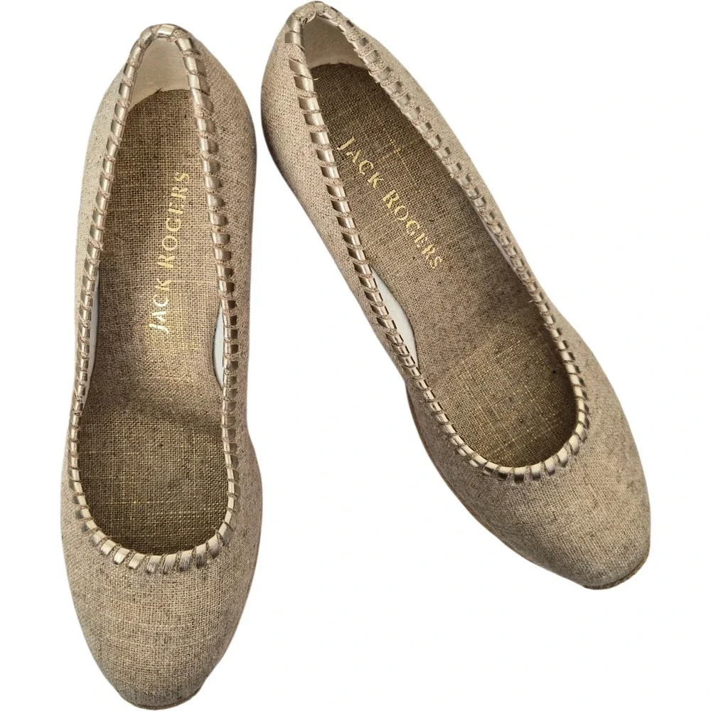 Jack Rogers‎ Linen Espadrille Wedge 7.5M Womens Neutral Platform New No Box
